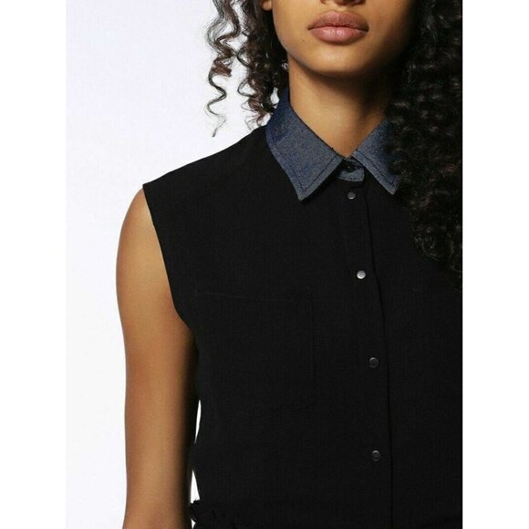 DIESEL Women's Black Chiffon Collared D-casey-b Pleated Shirt Dress DL12 $248 - Picture 7 of 11
